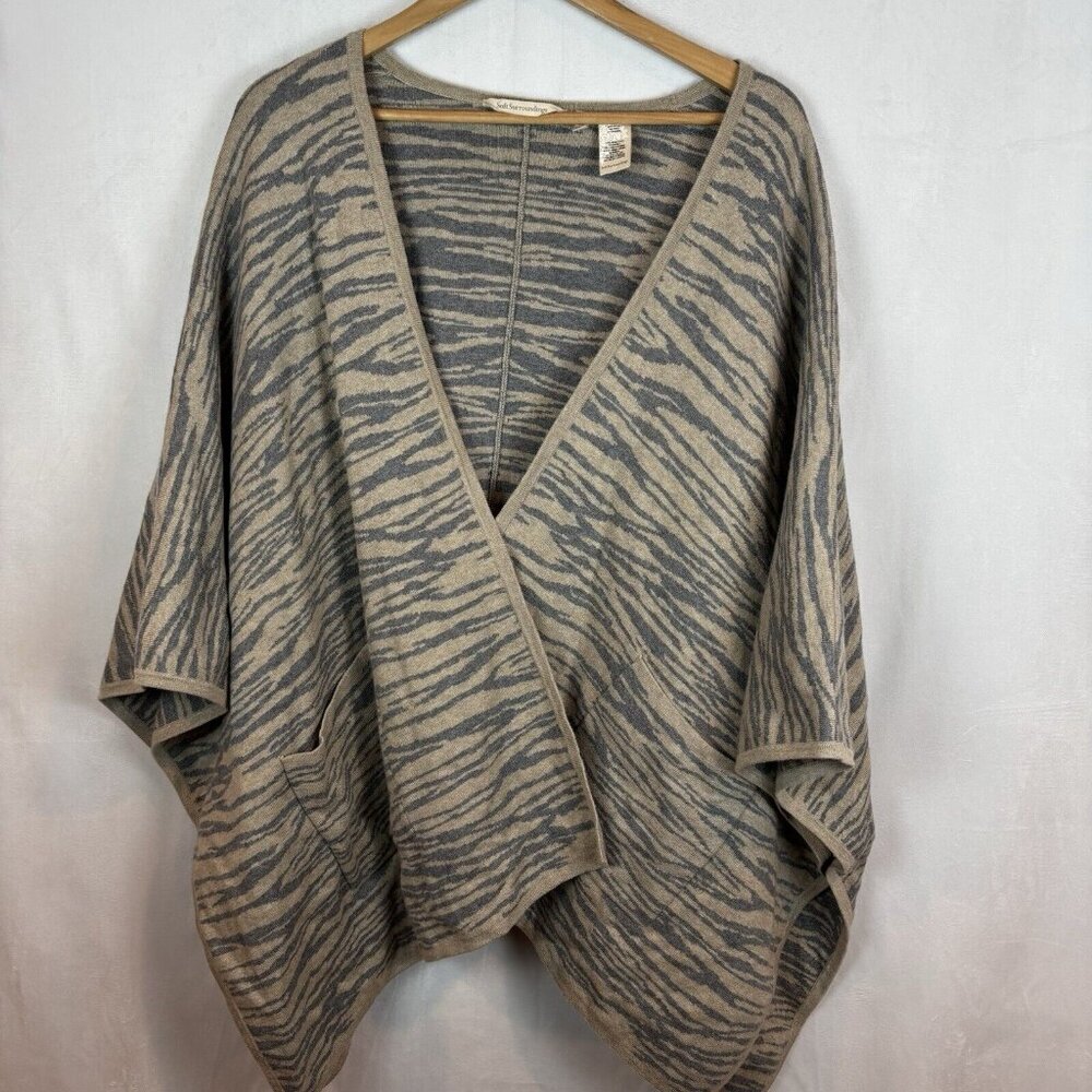 Soft Surroundings Women's Brown Zebra‎ Print cashmere wool blend cape missy OS